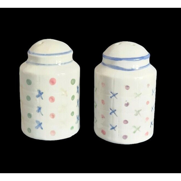 White Ceramic With Grapes & Colorful Dots Vintage Salt And Pepper Shakers - Picture 4 of 6